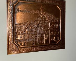 Pressed copper German village scene