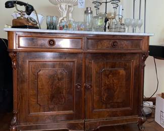 Burley Wood marble top bar/cabinet