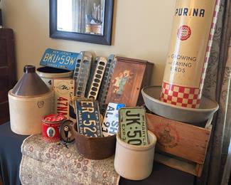 Vintage 1950s Purina feeder/new old Stock/Double sided, antique license plates, vintage crocs
