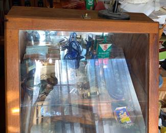 Singer, sewing machine, oil, turkey call, Display cases