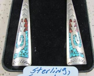 Sterling, Turquoise, & Coral Earrings