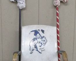 1950's - 1960's Bronco Buster Childs Rocker, 2 Stick Horses, Cowboy Hat, & Indian Outfit