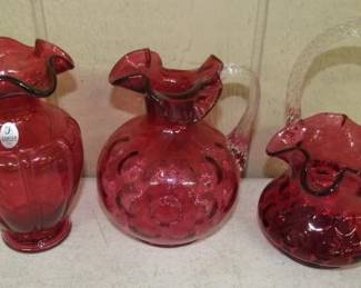 Fenton Cranberry Glass - Vase - Pitcher & Basket