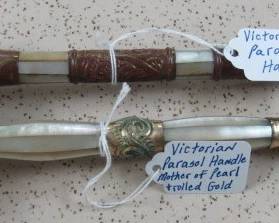 Victorian Parasol Handles - Rolled Gold & Mother of Pearl 