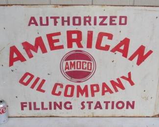 1950's - 1960's Metal American Oil Company Amoco Filling Station Sign - 24" x 36"