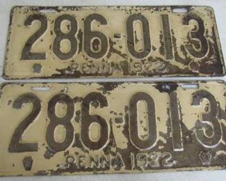 1922 Pennsylvania License Plates