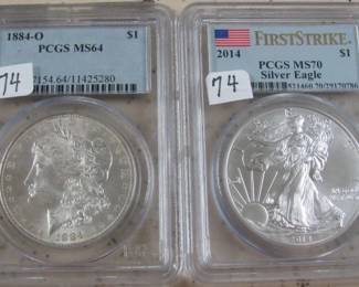 PCGS 1884-O Morgan & PCGS 2014 MS70 Silver Eagle