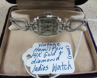 Vintage Hamilton 14K Gold & Diamond Ladies Wrist Watch
