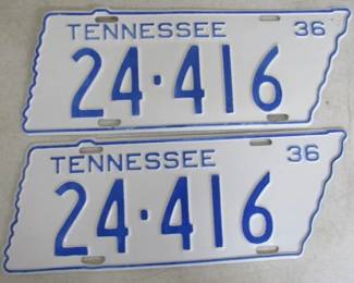 Matched Set of 1936 TN State Shaped License Plates