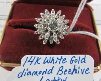 14K White Gold Diamond Beehive Ring w/Appraisal 