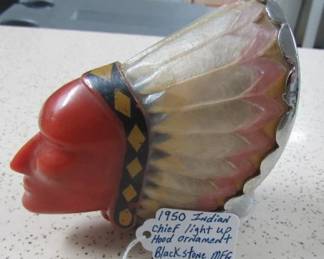 1950 Indian Chief Light Up Hood Ornament - Blackstone MFG. Co.