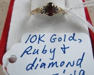 10K Gold, Ruby & Diamond Ring