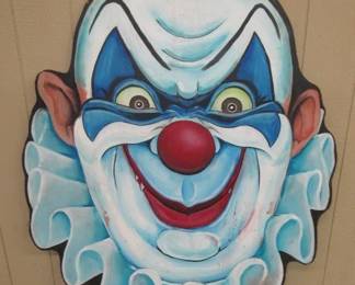 1970's Hand Painted Wood Carnival Clown Sign From Florida Traveling Carnival - 47" x 57"