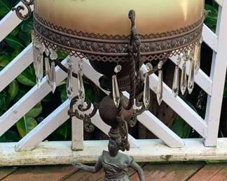 TTT146 Vintage Metal Gas Lamp with Hand Painted Glass Shade