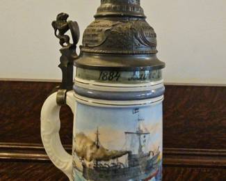 TTT199-Vintage 20th Century German Military Porcelain Lithophane Stein