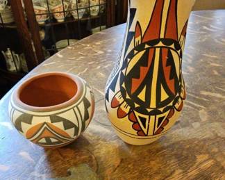 TTT397-Native American Clay Pottery And Stone Hand Axe