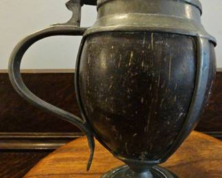 TTT264-Antique Late 1800's Coconut Shell/Pewter Stein