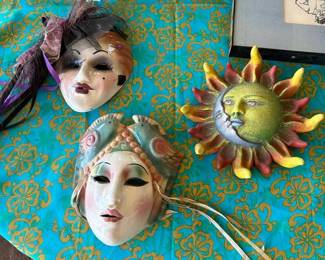 TTT158- Two Ceramic Masks And A Sun And Moon 