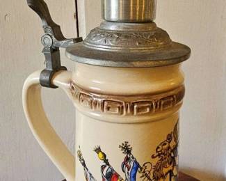 TTT032-Alwe West German Beer Stein Bayern Bavaria Crest With Pewter Lid & Shot Glass