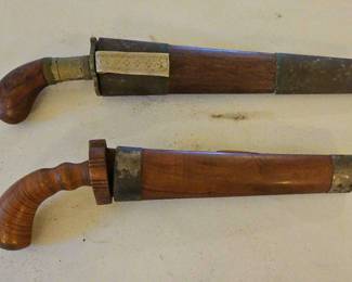 TTT479-Vintage Set Of 2 Indonesian Daggers W/Scabbards