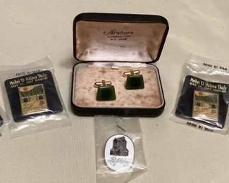 TTT508 Jade Cuff Links & Enameled Pins