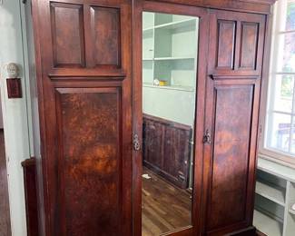 TTT288- Large Burled Walnut Wood Armoire 