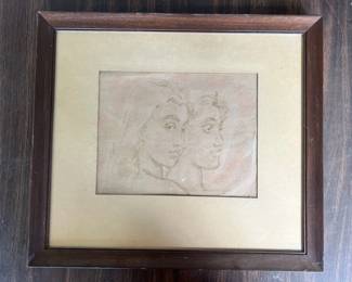 TTT339- Vintage Framed Madge Tennant Drawing 