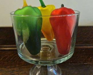 TTT232-Vintage Murano Style Hand Blown Glass Bellpeppers (3) And Dessert Bowl
