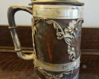TTT176-Vintage St. Louis Silver Company Oak and Silver Plate Stein