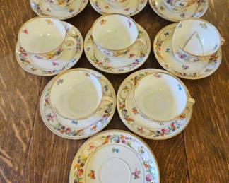 TTT465-Vintage Dresden Shumann Bavaria Porcelain Hand Painted Teacups & Saucers