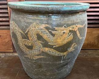 TTT452- Large Vintage Chinese Dragon Egg Planter Pot 
