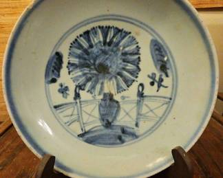 TTT534-Chinese Ming Dynasty Porcelain Plate W/Stand