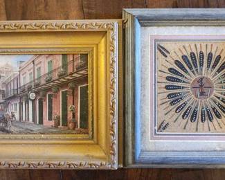 TTT362 Framed Navajo Sand Painting & Pat O’Briens New Orleans Print.