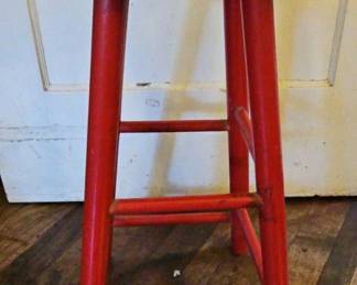 TTT375- 2 Wooden Bar Stool. Red Legs. Wood Top. 