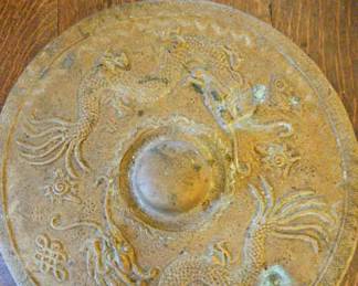 TTT608-Large Antique Looking Chinese Dragon Decorated Bronze Gong