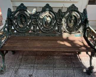 TTT260- Vintage Old Mexico Rural Country Style Cast Iron Bench