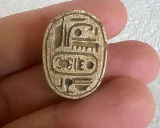 TTT313- Ancient Egyptian Hand Carved Limestone Scarab w/COA