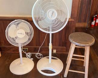 TTT013 Two Floor Fans & A Wooden Stool 