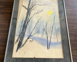 TTT184- Winter Wonderland Framed Art Looks to be Original? Watercolor