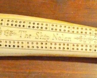 TTT489-Vintage Scrimshaw Replica Walrus Tusk P. Aixle "The Ship Nolan"