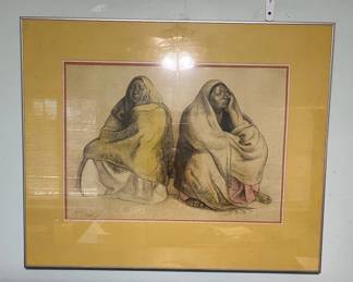 TTT174 Large Framed Native American Lithograph 