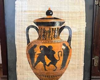 TTT258- Framed Original Painting On Papyrus Anfore Attica