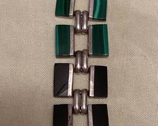 TTT505 Malachite & Onyx Sterling Silver Bracelet 