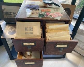 large stamp collection in oak file drawer system