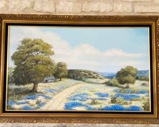 large original mid century oil on canvas by San Antonio artist Sylvia Pennington 