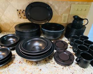 Platzgraff earthenware black pottery dishes with sunburst motif