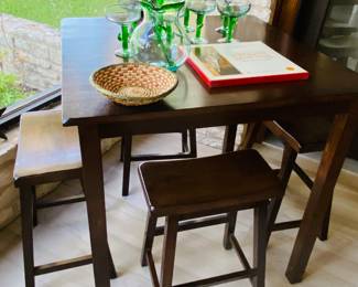 bar height table and stools, vintage Mexican  margarita set 