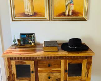 rustic wood glass front cabinet from New Mexico