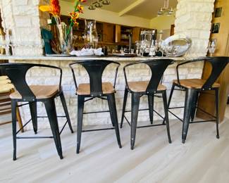 metal and wood bar height chairs