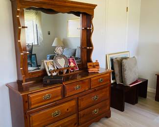 rustic vintage dresser and matching night stand and headboard